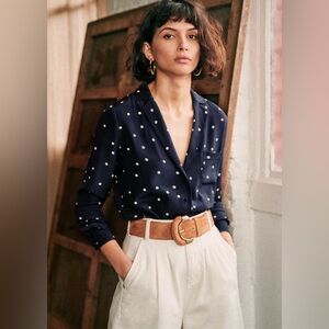 Sezane Florence Blouse in Dotted Navy